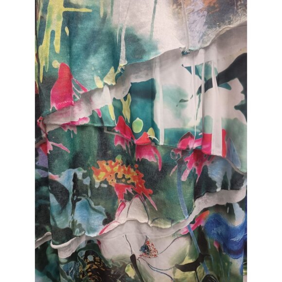 Cubism Womens Wearable Art Top Large Multi Floral Tiered Short Sleeve Abstract - Picture 3 of 6